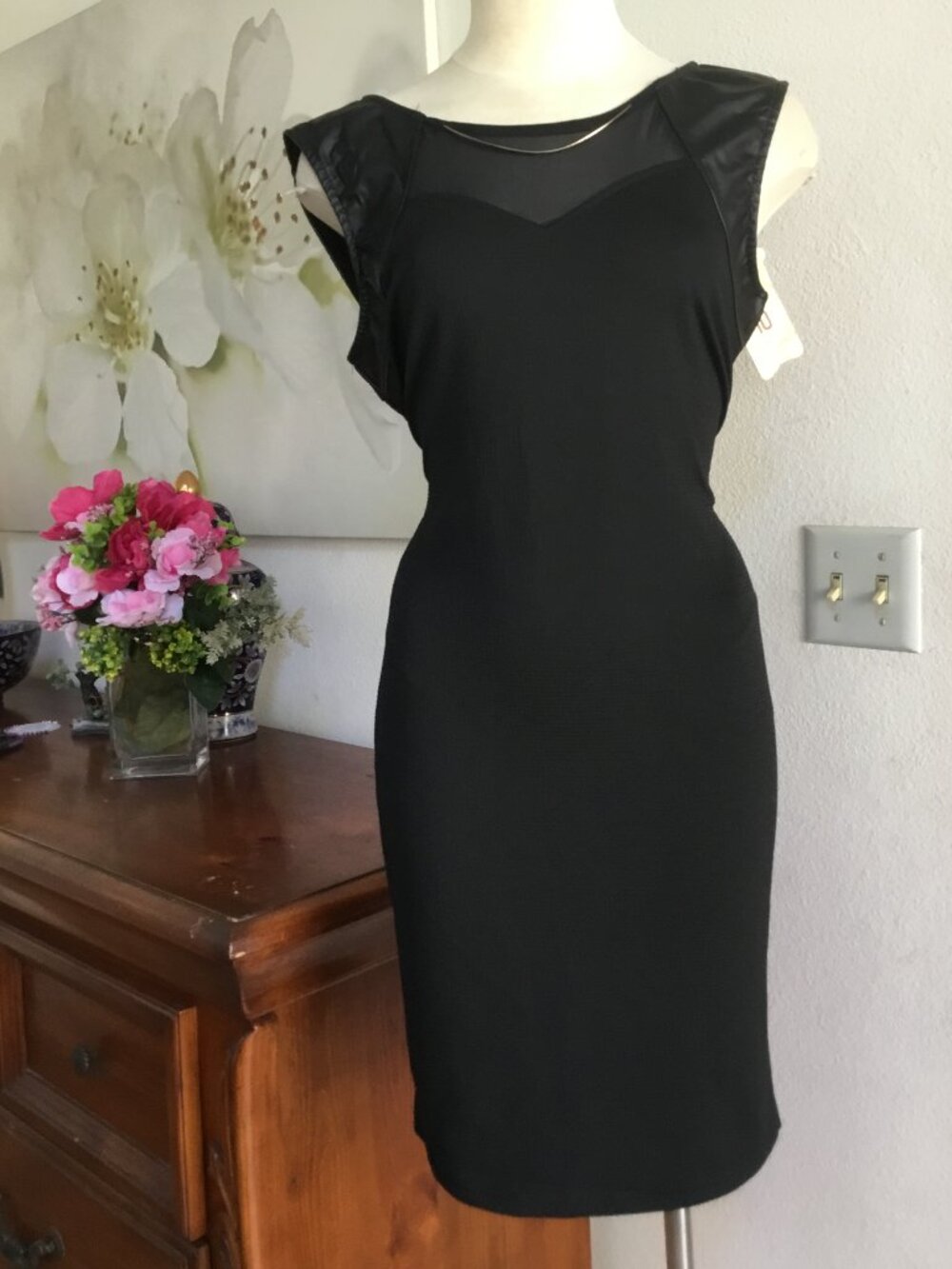 MOON RIVER Casual Pencil Short Dress Necklace Sleeveless Bodycon Party  Blk L